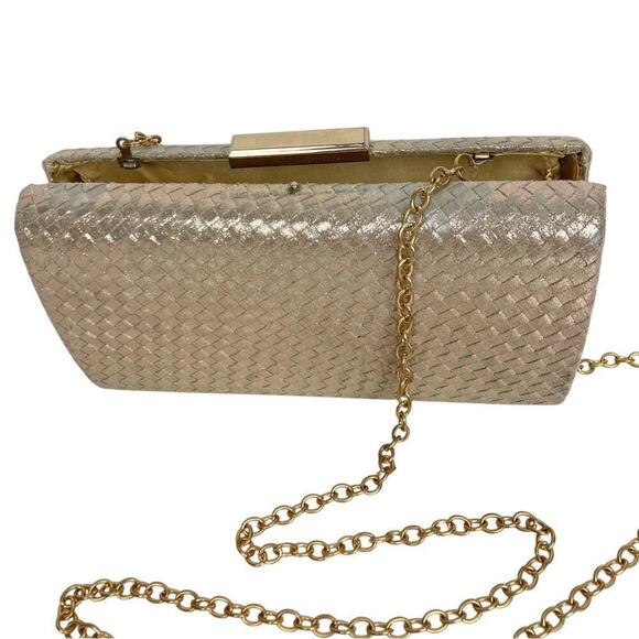 SONDRA ROBERTS Gold Basket Weave Clutch